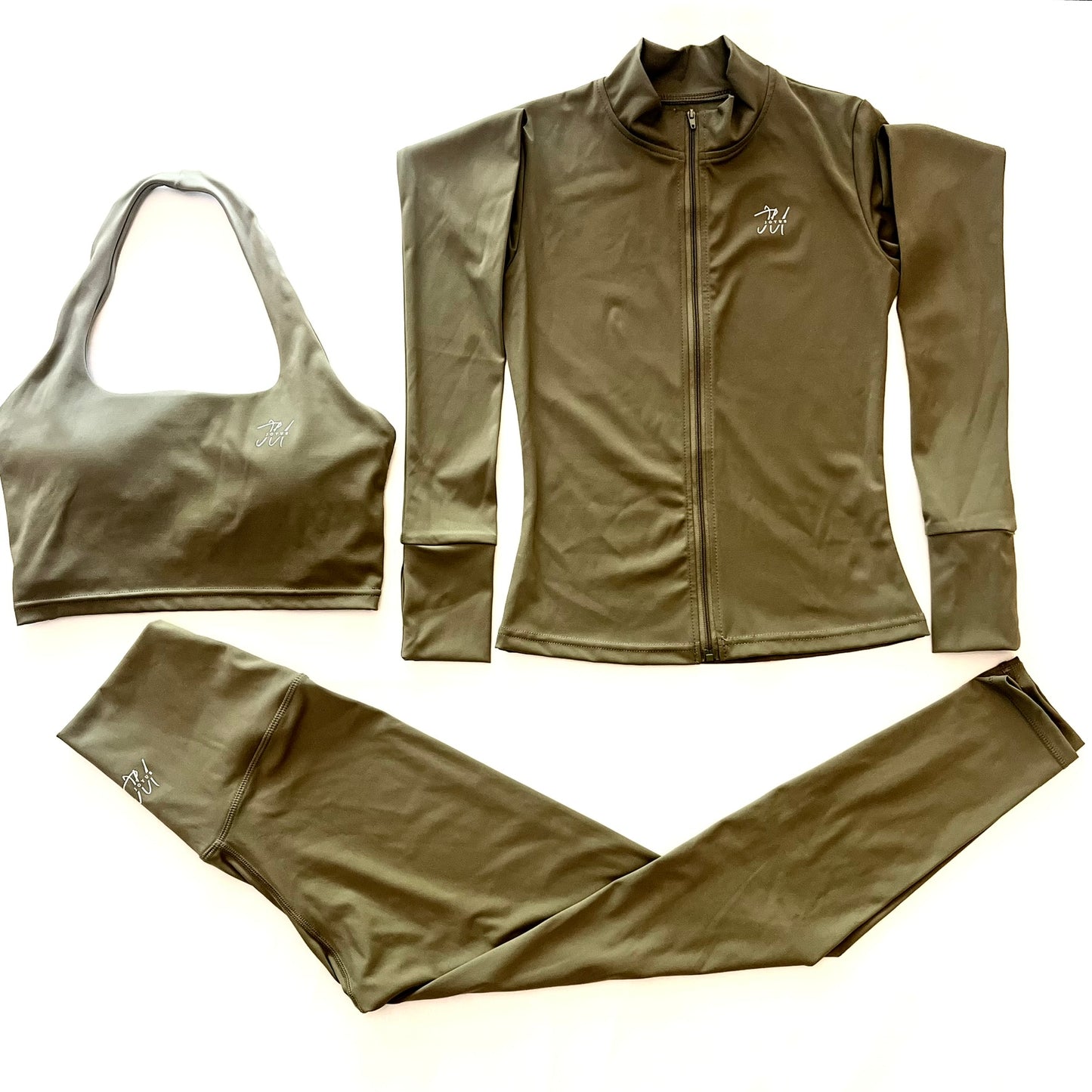 Soft Lightweight 3-Piece Set Long Sleeve Jacket, Sports Bra,  and Yoga Pants