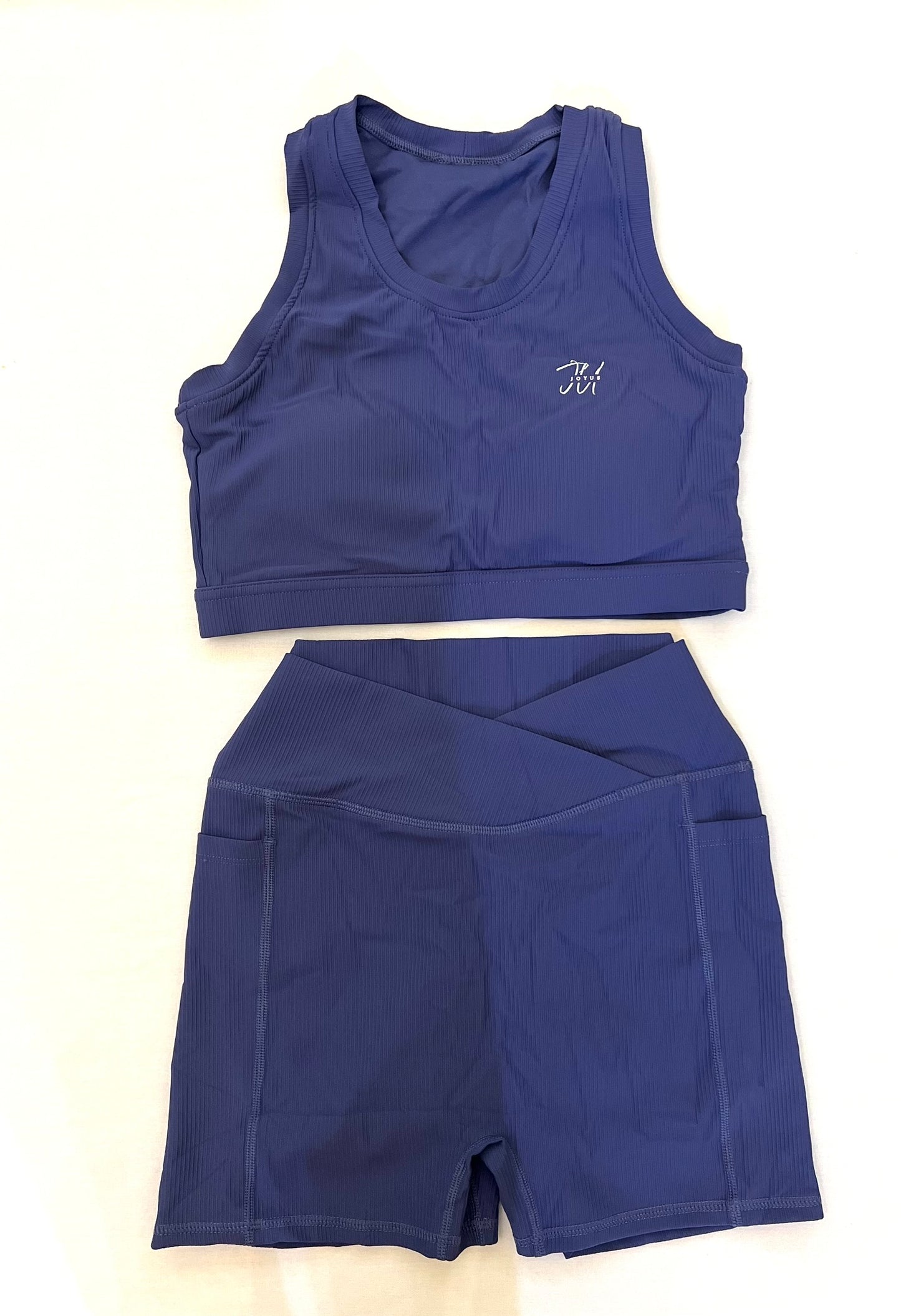 Support Active Wear 2-Piece Set Ribbed Cross Shorts and Sports Bra